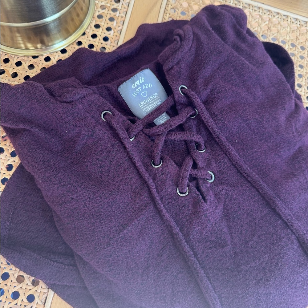 Aerie Maroon Lace-Up Sweater
